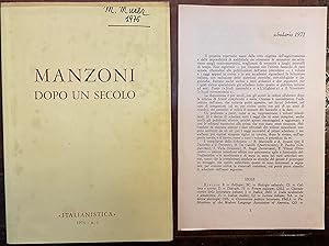 Seller image for Manzoni dopo un secolo. Italianistica, Rivista di letteratura italiana. Anno II - n.1 for sale by Libreria Il Morto da Feltre