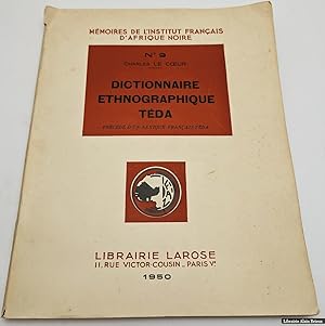 Bild des Verkufers fr Dictionnaire Ethnographique Tda: Prcd d'un Lexique Franais-Tda zum Verkauf von Librairie Alain Brieux