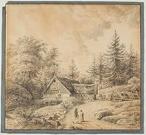 FRIEDRICH JULIUS TEMPELTEY (1802 - 1870). "Oberschlesisches Bauernhaus an der Landstrasse im Wald...