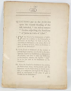 Questions Put to the Judges Upon the Second Reading of the Bill, Intituled, "An Act to Remove Dou...