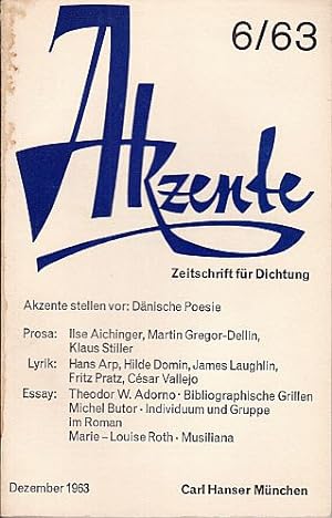 Imagen del vendedor de Zeitschrift fr Dichtung. Herausgegeben von Walter Hllerer und Hans Bender. 10. Jahrgang, Heft 6 - Oktober 1963. a la venta por Antiquariat Heinz Tessin