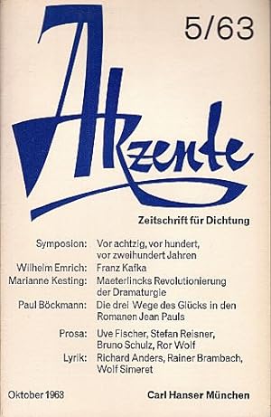 Imagen del vendedor de Zeitschrift fr Dichtung. Herausgegeben von Walter Hllerer und Hans Bender. 10. Jahrgang, Heft 5 - Oktober 1963. a la venta por Antiquariat Heinz Tessin