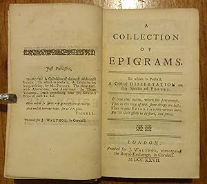 Seller image for A collection of epigrams. To which is prefix'd, A critical dissertation on this species of poetry. for sale by WestField Books