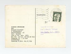 Exhibition postcard: Ulrich Rückriem bei Konrad Fischer (6-30 November 1971)