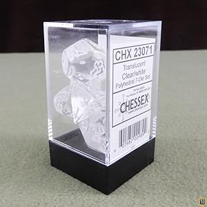 Imagen del vendedor de Chessex Polyhedral 7-Die Dice Set - Translucent Clear with White a la venta por Wayne's Books