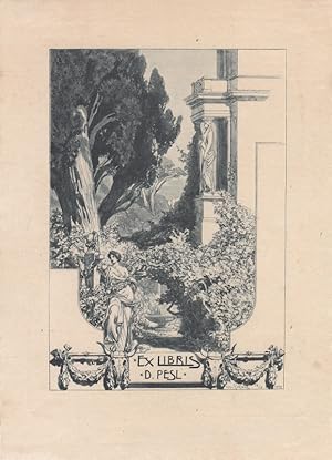 Bild des Verkufers fr Ex Libris D. Pesl. Garten mit antiken Skulpturen. zum Verkauf von Antiquariat  Braun