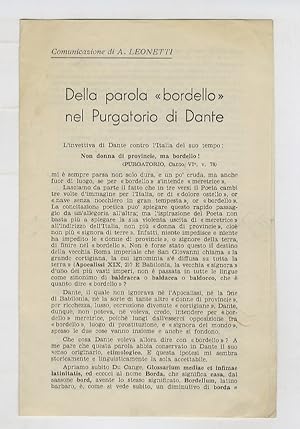 Della parola "bordello" nel Purgatorio di Dante. Comunicazione.