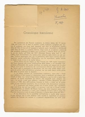 Bild des Verkufers fr Cronologia foscoliana. zum Verkauf von Libreria Oreste Gozzini snc