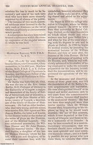 Seller image for Obituary of Matthew Baillie FRS; Scottish physician and pathologist. An original article from The Edinburgh Annual Register, 1823. for sale by Cosmo Books