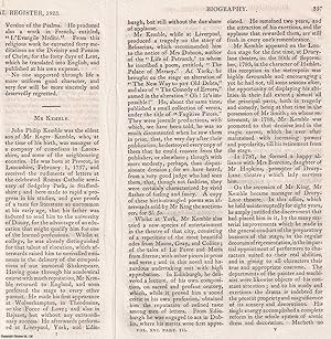 Seller image for Obituary of John Philip Kemble; British actor, theatre manager, and playwright. An original article from The Edinburgh Annual Register, 1823. for sale by Cosmo Books