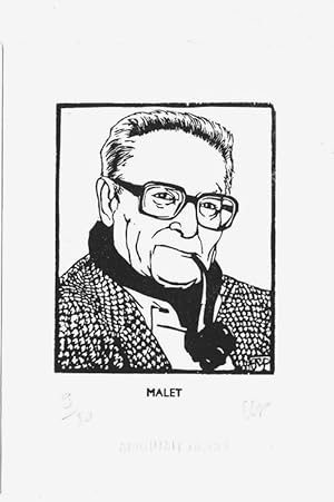 Seller image for Portrait de Lo Malet. Gravure originale sur bois, imprime sur papier vlin BFK Rives  bords frangs, en tirage unique  50 exemplaires, numrots et signs par Jean-Marie Picard. for sale by Librairie Victor Sevilla