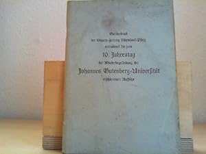 Sonderdruck der Staats - Zeitung Rheinland - Pfalz enthaltend die zum 10. Jahrestag der Wiederbeg...