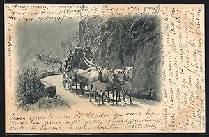 Ansichtskarte Alpenpost, Postkutsche fährt durch die Alpen