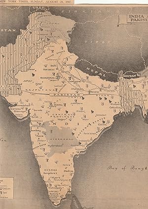 DIVISION OF INDIA INTO PAKISTAN INDIA & PRINCELY STATES 1947 MAP