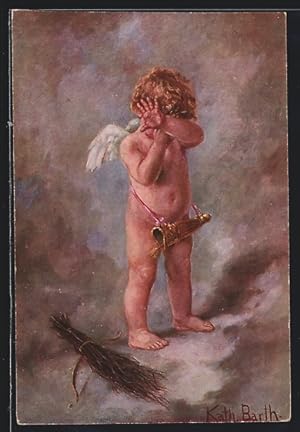 Bild des Verkufers fr Knstler-Ansichtskarte K. Barth: Das kommt davon, Kleiner Engel verdeckt sein Gesicht zum Verkauf von Bartko-Reher