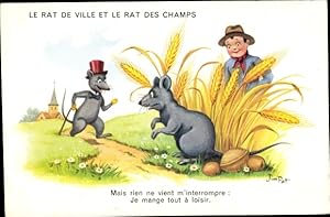 Image du vendeur pour Knstler Ansichtskarte / Postkarte Patt, Jim, Le Rat de Ville et le Rat des Champs, Mrchen, Ratten mis en vente par akpool GmbH