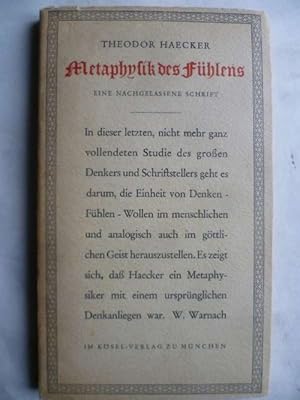 Metaphysik des Fühlens. Eine nachgelassene Schrift.