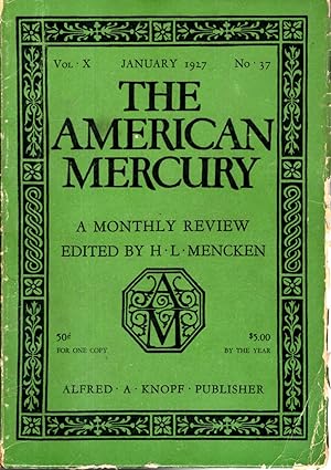 Image du vendeur pour The American Mercury Volume X,, No. 37: January, 1927 mis en vente par Dorley House Books, Inc.