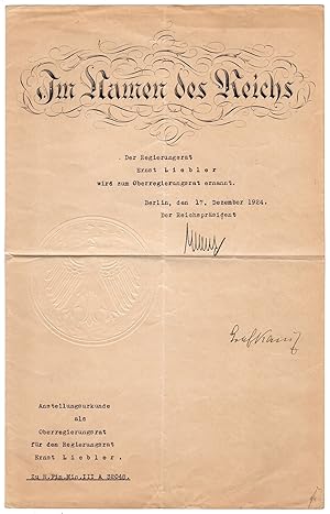 Ebert, Friedrich (1871-1925) - Document signed