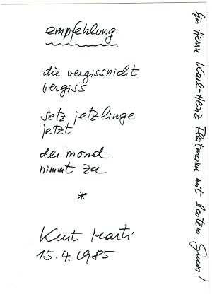 Imagen del vendedor de Eigenh. Albumblatt mit Unterschrift. a la venta por Kotte Autographs GmbH