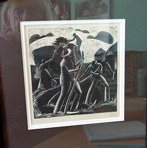 The Farm Gleaners. Scraperboard/woodcut print