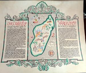 Madacascar. A colourful map of the outline and animals of this Island WITH a narrative text taken...