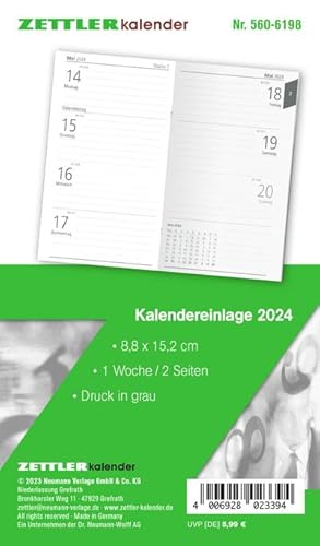 Immagine del venditore per Kalender-Ersatzeinlage 2024 - fr den Taschenplaner Typ 560 - 8,8x15,2 cm - 1 Woche auf 2 Seiten - separates Adressheft - Notizheft - 520-6198 venduto da Rheinberg-Buch Andreas Meier eK