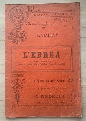 Immagine del venditore per L'ebrea. Opera in cinque atti venduto da Studio bibliografico De Carlo