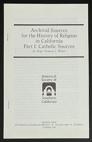 Bild des Verkufers fr ARCHIVAL SOURCES For The HISTORY Of RELIGION In CALIFORNIA. Part I: Catholic Sources zum Verkauf von Tavistock Books, ABAA