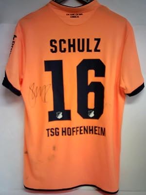 Spielertrikot, orange mit blauem Kragen- und Ärmelrand, (Konfektionsgröße L), Rückennummer 16 'Sc...