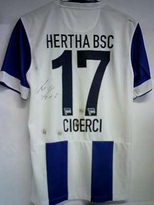 Spielertrikot, weiß-blau-gestreift, (Konfektionsgröße M), Rückennummer 17 'Cigerci'