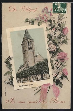 Carte postale Villejuif, L`Eglise, Passepartout