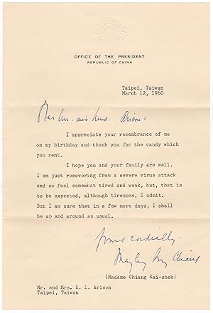 Madame Chiang Kai-Shek (1898-2003) - Typed letter signed