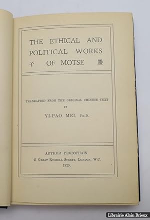 Bild des Verkufers fr The Ethical and Political Works of Motse zum Verkauf von Librairie Alain Brieux