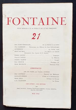 Bild des Verkufers fr Fontaine, revue mensuelle de la posie et des lettres franaises : n21, mai 1942. zum Verkauf von Le Livre  Venir