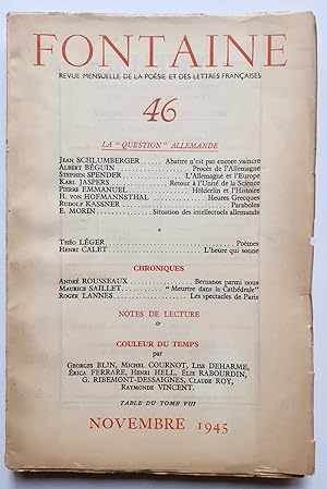 Fontaine, revue mensuelle de la poésie et des lettres françaises, n°46, novembre 1945 : La "quest...