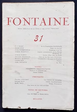 Bild des Verkufers fr Fontaine, revue mensuelle de la posie et des lettres franaises : n31, (hiver) 1943. zum Verkauf von Le Livre  Venir