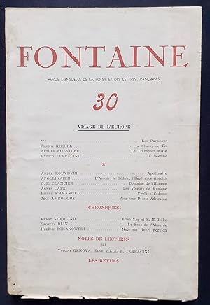 Seller image for Fontaine, revue mensuelle de la posie et des lettres franaises : n30, 1943 : Visages de l'Europe - for sale by Le Livre  Venir