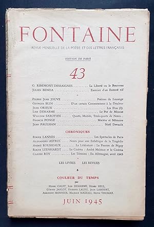 Imagen del vendedor de Fontaine, revue mensuelle de la posie et des lettres franaises, n43, juin 1945. a la venta por Le Livre  Venir