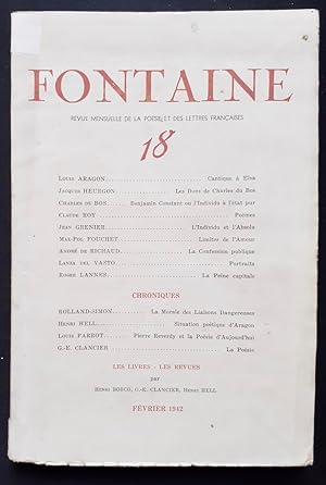 Imagen del vendedor de Fontaine, revue mensuelle de la posie et des lettres franaises : n18, fvrier 1942. a la venta por Le Livre  Venir