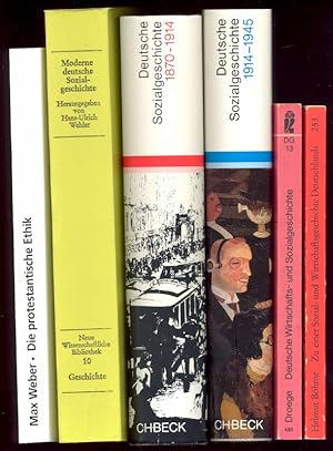 Bild des Verkufers fr (6 Titel zur wirtschaftl./sozialen Entwicklung 19./20.Jh.) I: Weber, M.: Die protestantische Ethik und der "Geist" des Kapitalismus. Textausgabe auf der Grundlage der ersten Fassung von 1904/05 mit einem Verzeichnis der wichtigsten Zustze und Vernderungen aus der zweiten Fassung von 1920 . . . II: Wehler, H.-U. (Hg.): Moderne deutsche Sozialgeschichte. III: Ritter, G.A. / Kocka, J. (Hgg.): Deutsche Sozialgeschichte 1870-1914. Dokumente und Skizzen. IV: Abelshauser, W./Faust, A./Petzina, D. (Hgg.): Deutsche Sozialgeschichte 1914-1945. Ein historisches Lesebuch. V: Droege, G.: Deutsche Wirtschafts- und Sozialgeschichte. VI: Bhme, H.: Prolegomena zu einer Sozial- und Wirtschaftsgeschichte Deutschlands im 19. und 20. Jahrhundert. zum Verkauf von Antiquariat Buechel-Baur