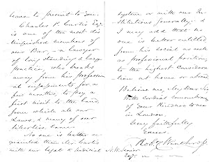 Imagen del vendedor de [Robert C. Winthrop, American Whig politician, representative for Massachusetts.] Autograph Letter Signed to the English economist Nassau Senior, recommending to his attention the lawyer Charles Pelham Curtis, with reference to Daniel Webster. a la venta por Richard M. Ford Ltd
