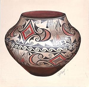 Acoma Pot Gouache Painting by CJ Wolf