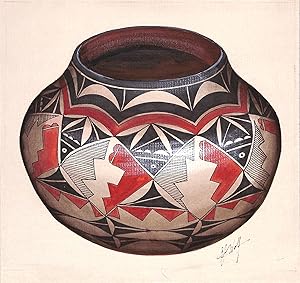 Acoma Pot Gouache Painting by CJ Wolf