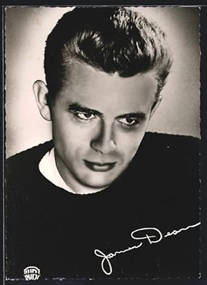 Ansichtskarte Schauspieler James Dean mit schwarzem Pullover portraitert