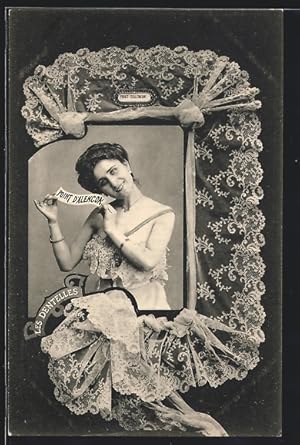 Ansichtskarte Point d'Alencon, schönes Fräulein im Portrait, geklöppeltes Deckchen
