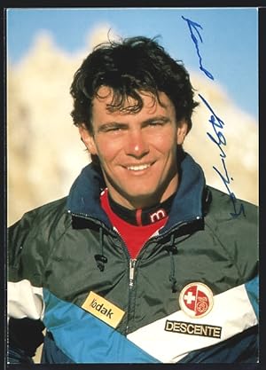 Ansichtskarte Skisportler Karl Alpiger, Portrait, Autograph