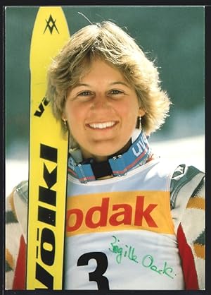 Ansichtskarte Skisportlerin Brigitte Oertli, Portrait, Autograph