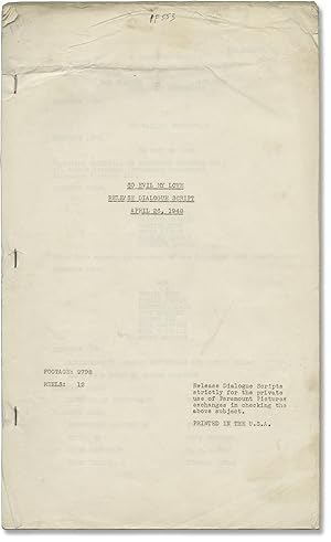 Image du vendeur pour So Evil My Love (Original post-production screenplay for the 1948 film) mis en vente par Royal Books, Inc., ABAA