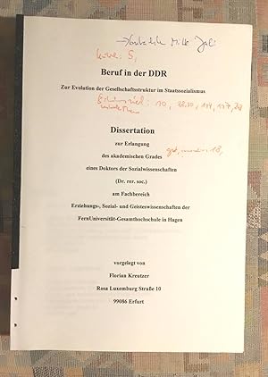Seller image for Beruf in der DDR   Zur Evolution der Gesellschaftsstruktur im Staatssozialismus Gutachterexemplar for sale by BBB-Internetbuchantiquariat
